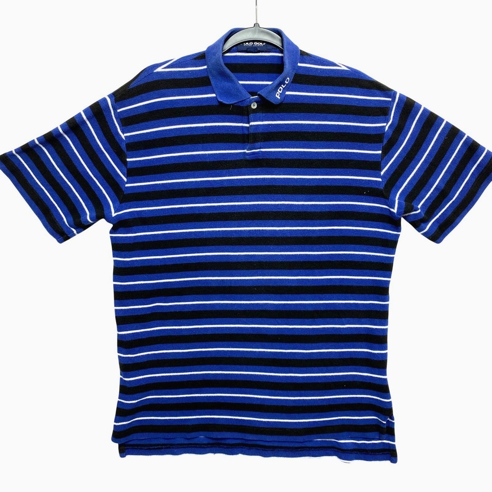 Vintage Polo Golf Polo Shirt Mens Large Blue Black White Short Sleeve Stripe RL